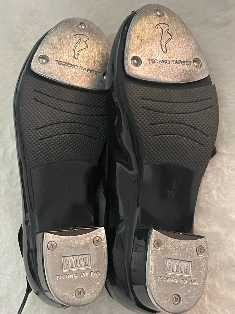 Bloch Girls Black Patent Ribbon Mary Jane Tap Dance Flats SZ 1W